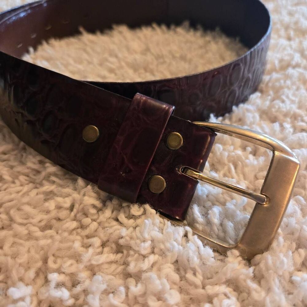 Vintage Hudson's of Indiana Patent Leather Belt Reddish Brown Croc Embossed 36